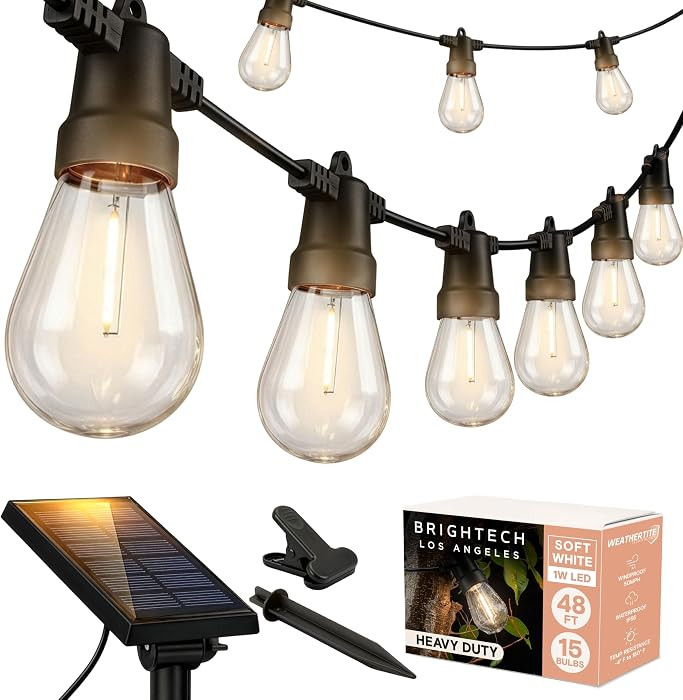 Brightech Ambience Pro Solar Powered Outdoor String Lights, 48 ft Commercial Grade Waterproof Pat... | Amazon (US)