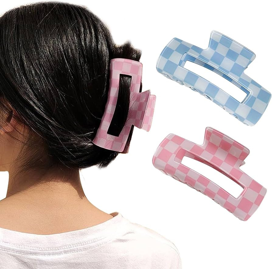 papasgix 2 PCS Checkered Hair Claw Clips, 3.94" Multicolored Large Square Hair Clips, Non-Slip Cl... | Amazon (US)