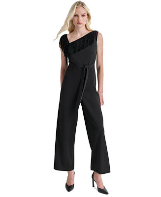 DKNY Women's Asymmetric-Neck Fringe-Trim Jumpsuit - Macy's | Macy's
