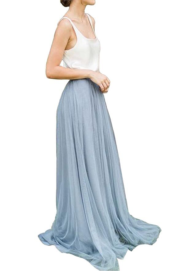 Omelas Womens Long Floor Length Tulle Skirt High Waisted Maxi Tutu Party Dress | Amazon (US)