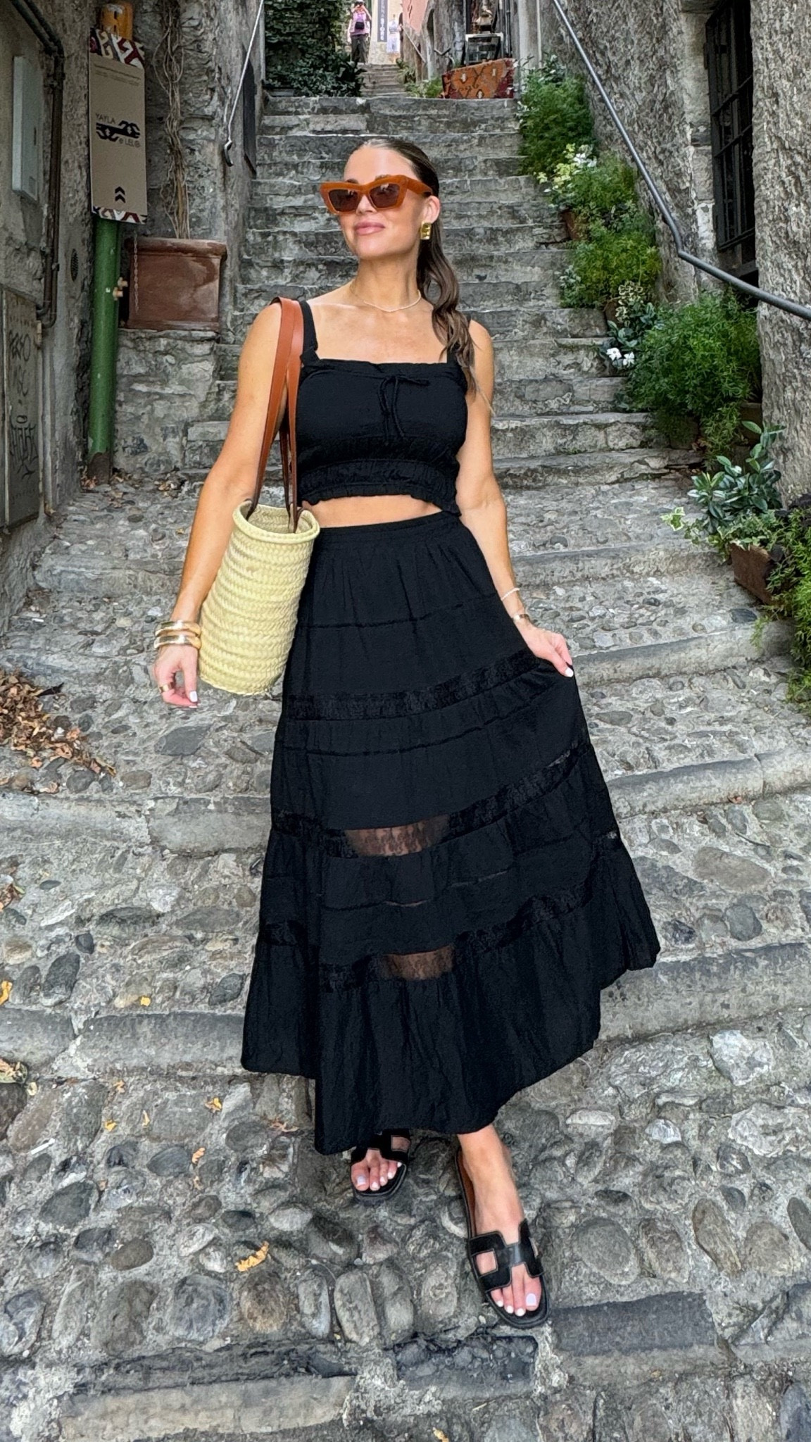 Cutest matching set from revolve that I wore in Italy for my honeymoon! Perfect day time look to throw on over bikini ! 

Black midi skirt 
Vacation look
Resort wear 
Vacation outfit 
Italy outfits 

#LTKStyleTip #LTKTravel