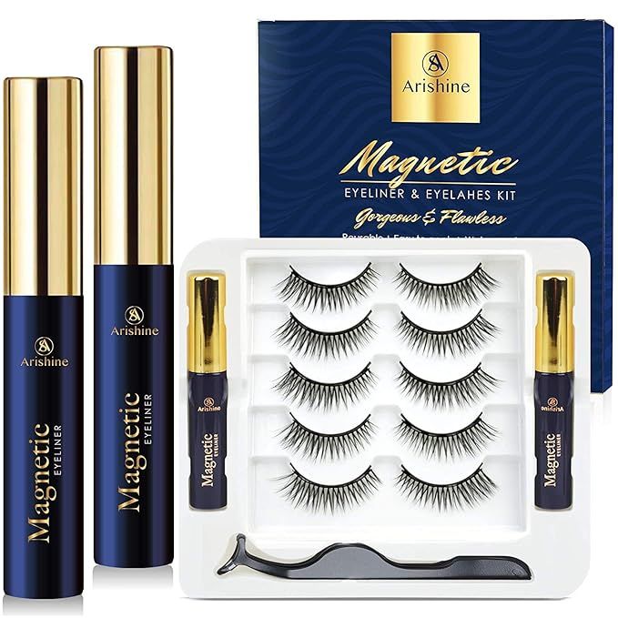 Arishine Magnetic Eyelash kit, Magnetic Eyelashes with Eyeliner Kit, 5 Pairs Same Upgraded Reusab... | Amazon (US)