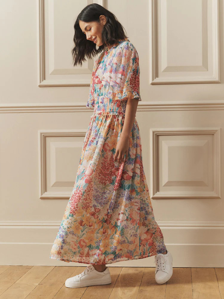 Laura Ashley Floral Shirred Waist Everingham Meadow Dress | Next EU