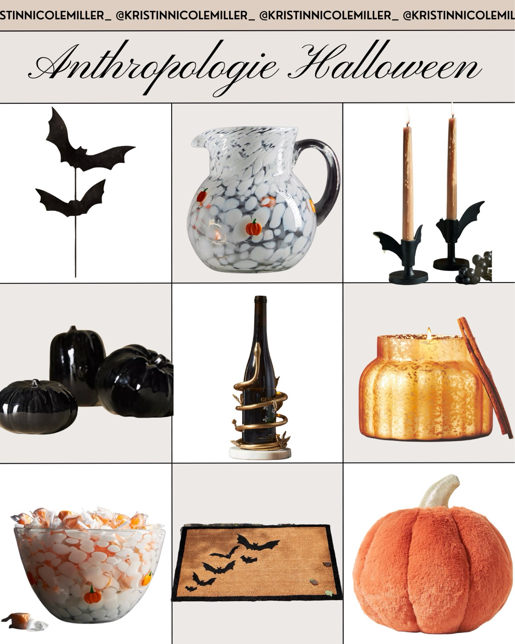 Anthropologie Halloween, fall decor, bats, pitcher, candle sticks, ceramic pumpkins, porcelain pumpkins, wine bottle holder, candle, candy bowl, welcome mat, plush pumpkin 

#LTKSeasonal #LTKhome #LTKstyletip