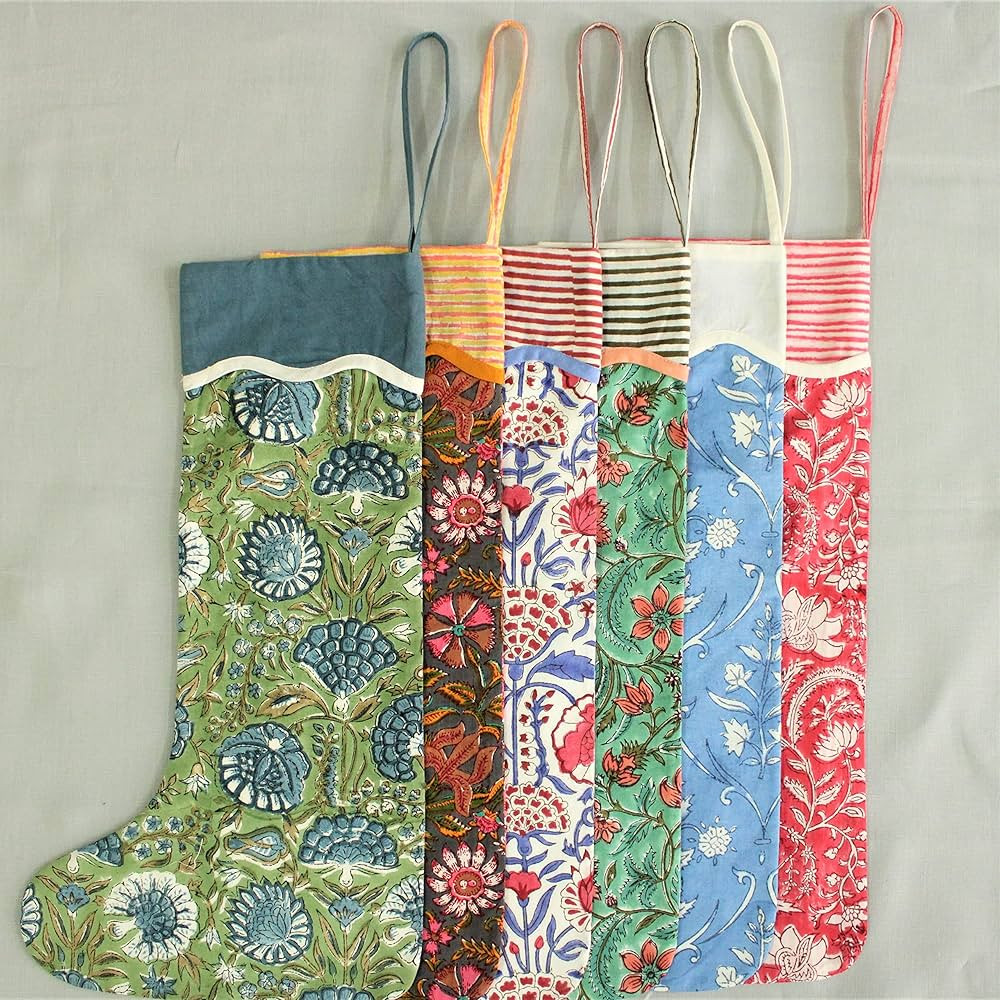 Ridhi Multicolor Colorful Printed Block Print Bright Color Hand Made Hanging Christmas Stockings ... | Amazon (US)