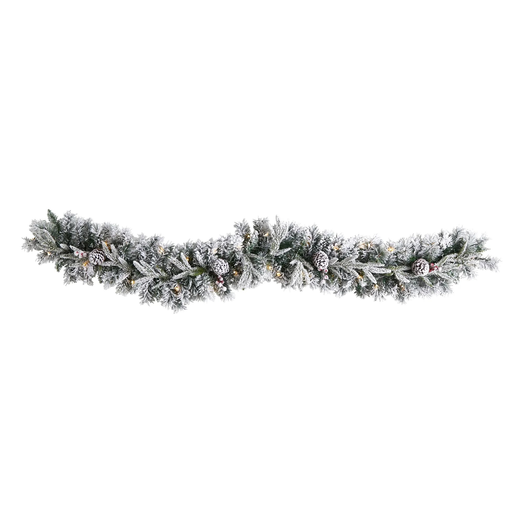 Nearly Natural Christmas Flocked Pine White Prelit LED Battery Operated Garland, 72" (White) | Walmart (US)