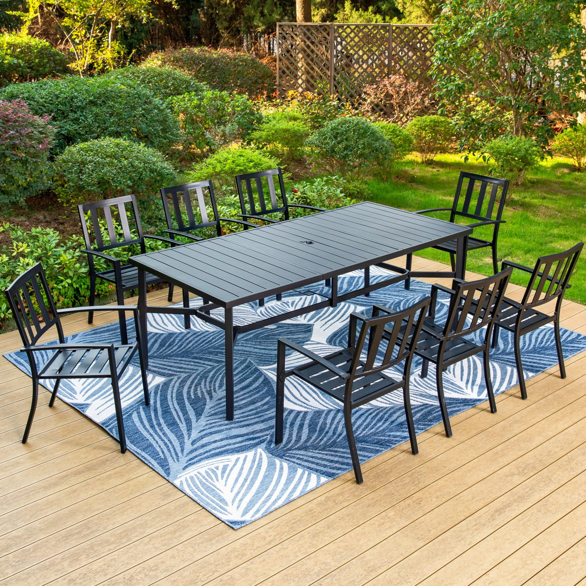 Summit Living 9-Piece Outdoor Dining Set with Stacking Chairs & 8-Person Table, All-Weather Metal... | Walmart (US)