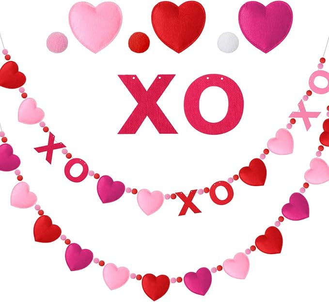 Jecery 2 Pcs Valentine's Day Garlands Heart Letter Felt Garland 78 Inches Red Pink Pom Pom Ball B... | Amazon (US)