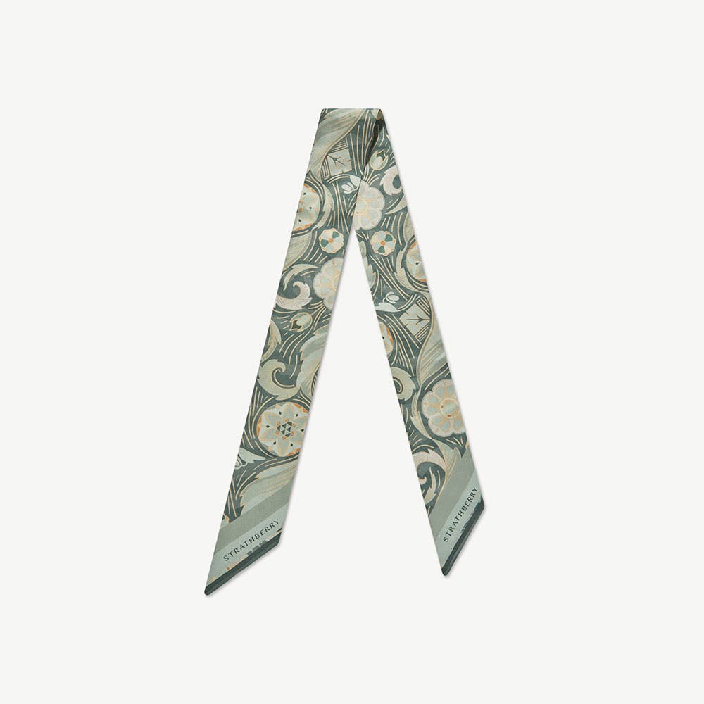 Strathberry - Silk Skinny Scarf - Green | Strathberry