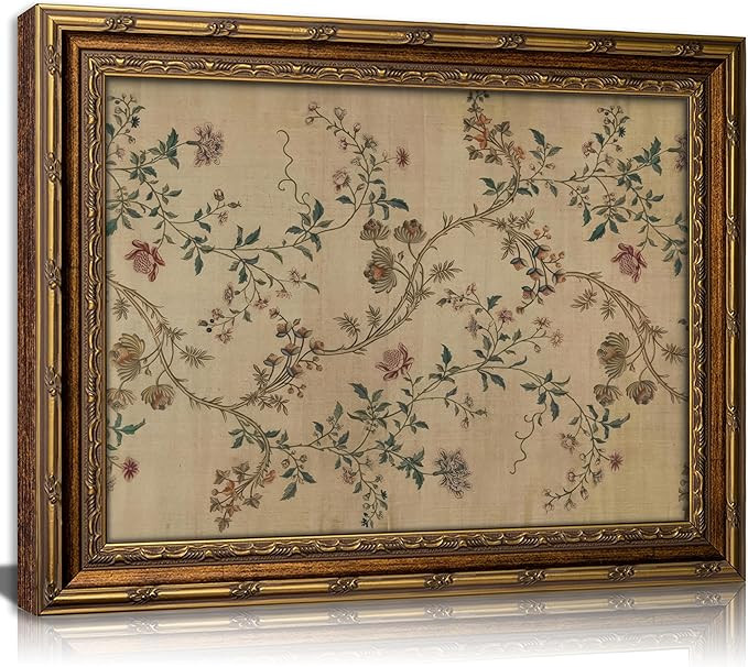 Vintage gold framed Floral Vine wall art Retro Beige Botanical Painting Canvas Prints Elegant Ant... | Amazon (US)