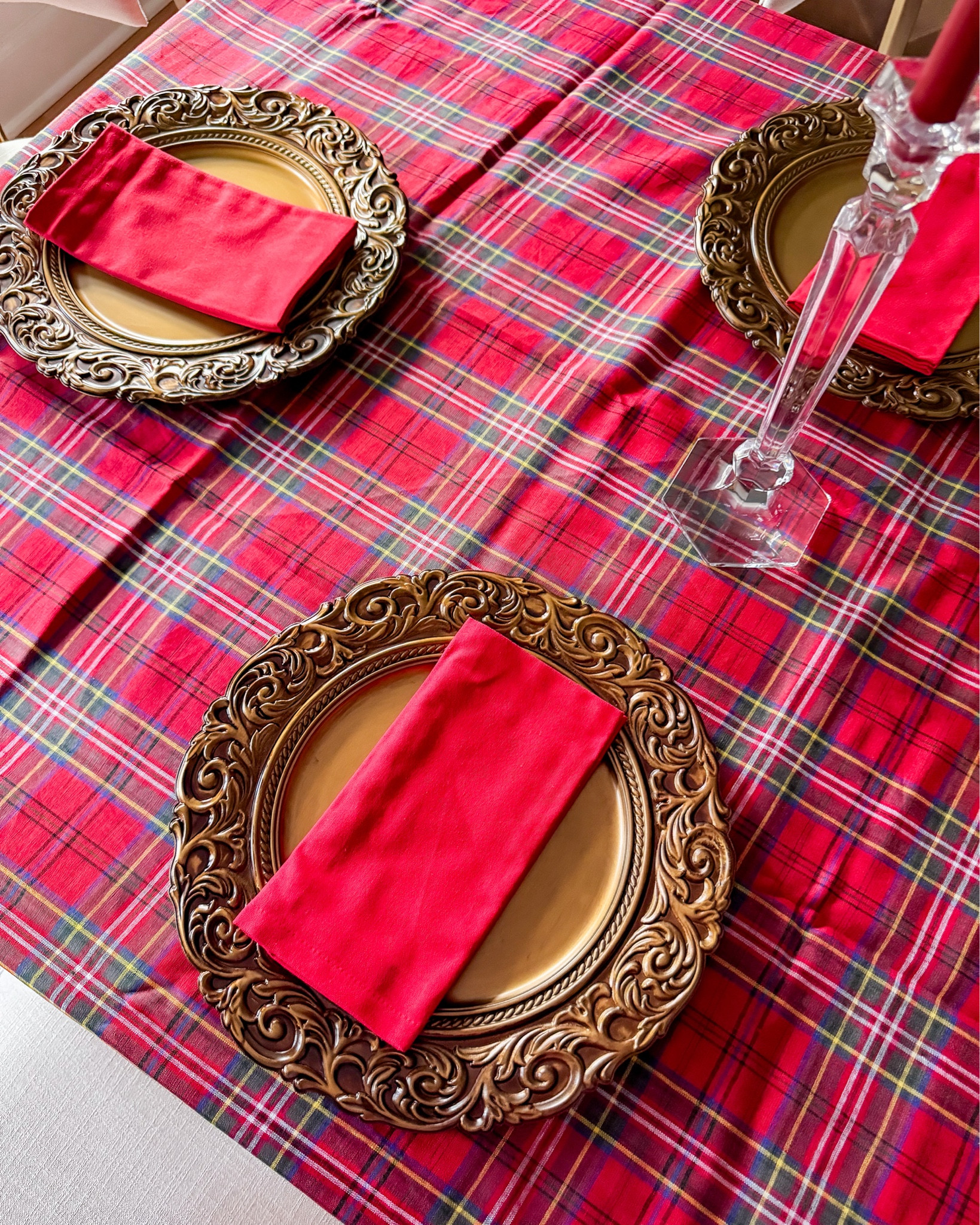 Christmas tablescape charger plates red napkins plaid tablecloth 

#LTKHome #LTKHoliday #LTKSeasonal
