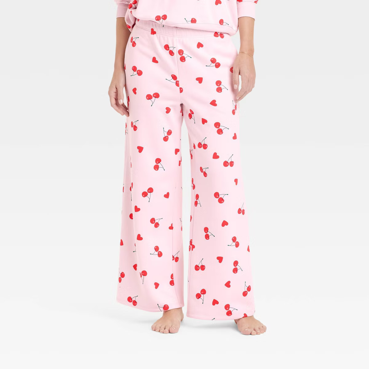 Women's Cherry Hearts Printed Graphic Lounge Pants - Pink M | Target