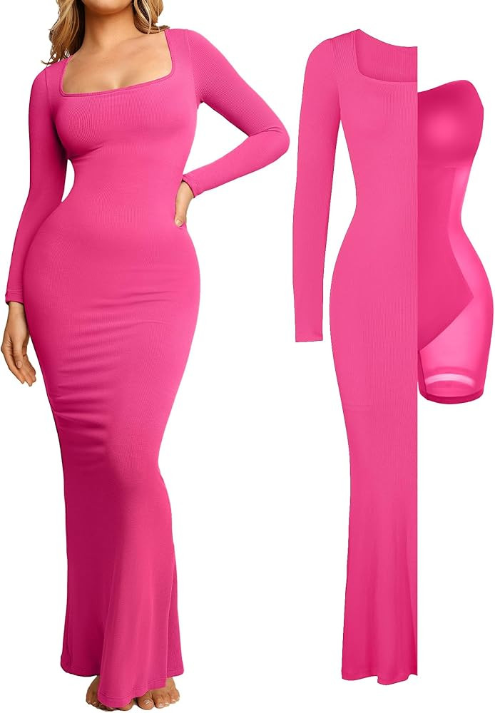 Popilush Long Sleeve Maxi Dress Bodycon Cocktail Dress Shapewear Tummy Control Fall Formal Dresse... | Amazon (US)