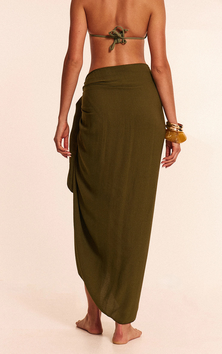 Khaki Linen Look Rectangle Sarong | PrettyLittleThing UK