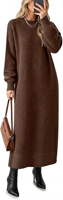 Saodimallsu Womens Long Sleeve Maxi Sweater Dress Crew Neck Knit Dresses | Amazon (US)