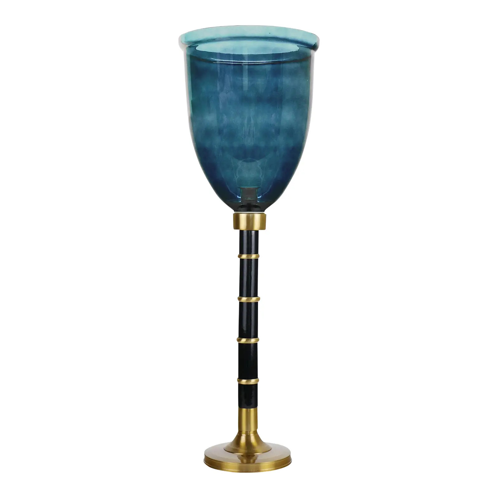 Elizabeth Hurricane Walnut Polished Gold base with Glass Globe 9", Cerulean | Chairish