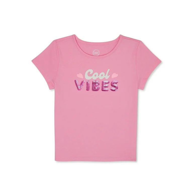 Wonder Nation Girls Short Sleeve Embellished T-Shirts, Sizes 4-18 & Plus - Walmart.com | Walmart (US)