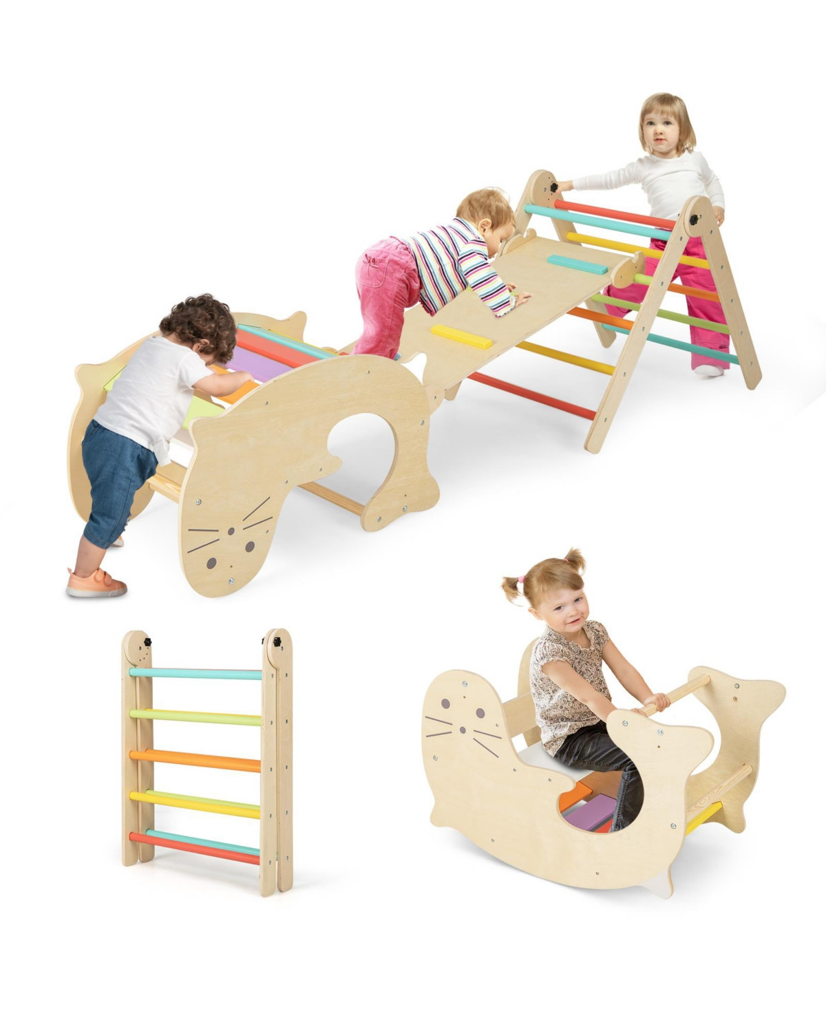 7-in-1 Indoor Climbing Toys for Toddlers with Reversible Ramp - Natural | Macy's