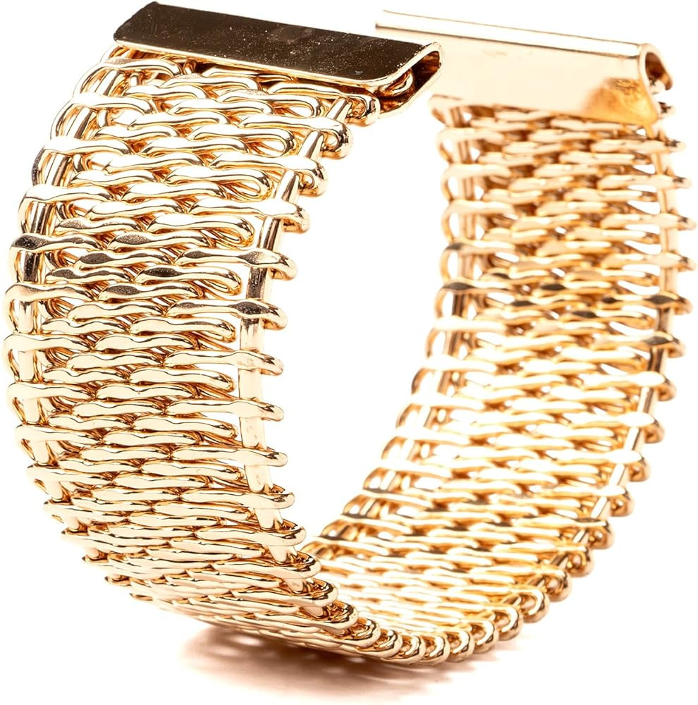 Adjustable Open and Wide Modern Cuff Design or Bangle, Bracelet Jewelry with Brushed 18K Yellow G... | Amazon (US)