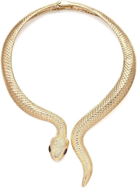 Women's Curved Alloy Cuff Snake Choker Necklace Costume Statement Snake Shape Collar Necklace Hip... | Amazon (US)