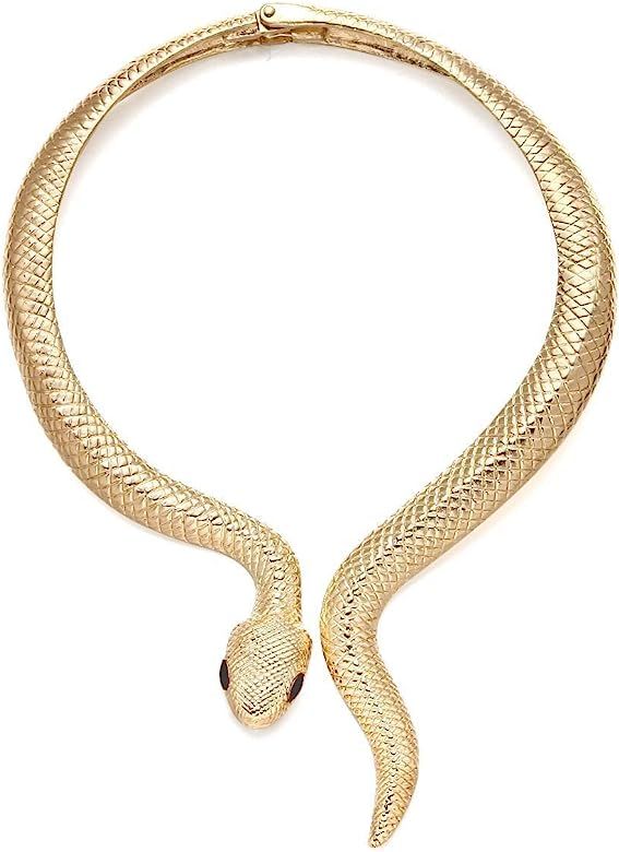 Women's Curved Alloy Cuff Snake Choker Necklace Costume Statement Snake Shape Collar Necklace Hip... | Amazon (US)