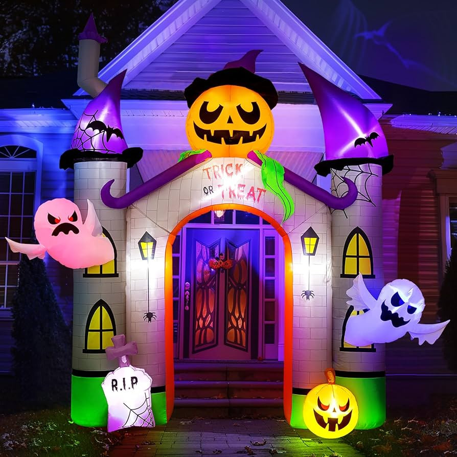 11FT Giant Halloween Inflatables Pumpkin Castle Archway with Ghost and Trick or Treat LED Lights ... | Amazon (US)