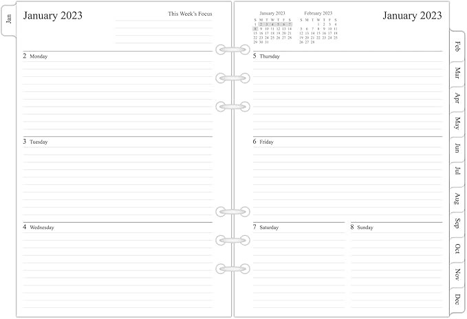 2023 Weekly & Monthly Planner Refill for A5 Ring Binder, 5-1/2" x 8-1/4", from January 2023 to De... | Amazon (US)