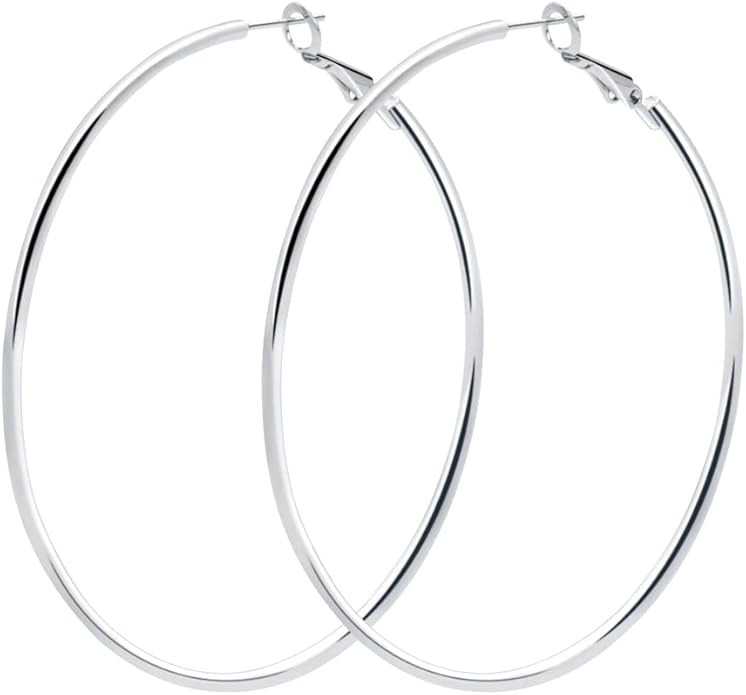 Rugewelry 925 Sterling Silver Hoop Earrings,18K White Gold Plated Polished Rounded Hoop Earrings ... | Amazon (US)