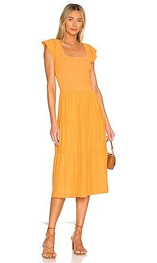 Nation LTD Josie Square Neck Midi Dress in Mango from Revolve.com | Revolve Clothing (Global)