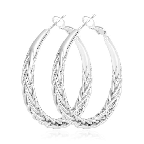JEMARA Silver Hoop Earrings for Women Hypoallergenic 925 Sterling Silver Hoop Earrings Lightweight Large Thick Twisted Hoops 30MM | Amazon (US)