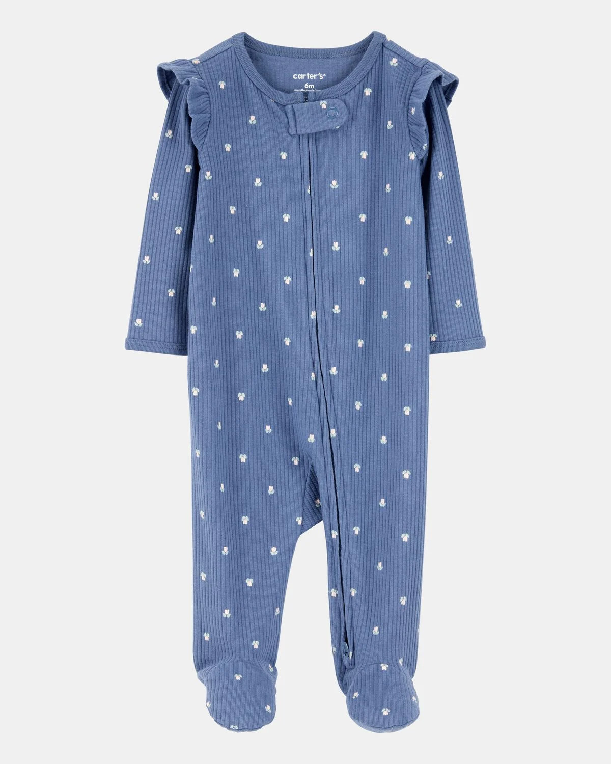 Baby Girl Mini Floral 2-Way Zip Ribbed Sleep & Play Pajamas - Blue | Carter's | Carter's Inc
