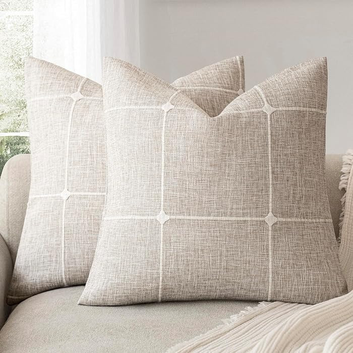Foindtower Pack of 2 Decorative Faux Linen Jacquard Check Throw Pillow Covers Farmhouse Cushion C... | Amazon (CA)