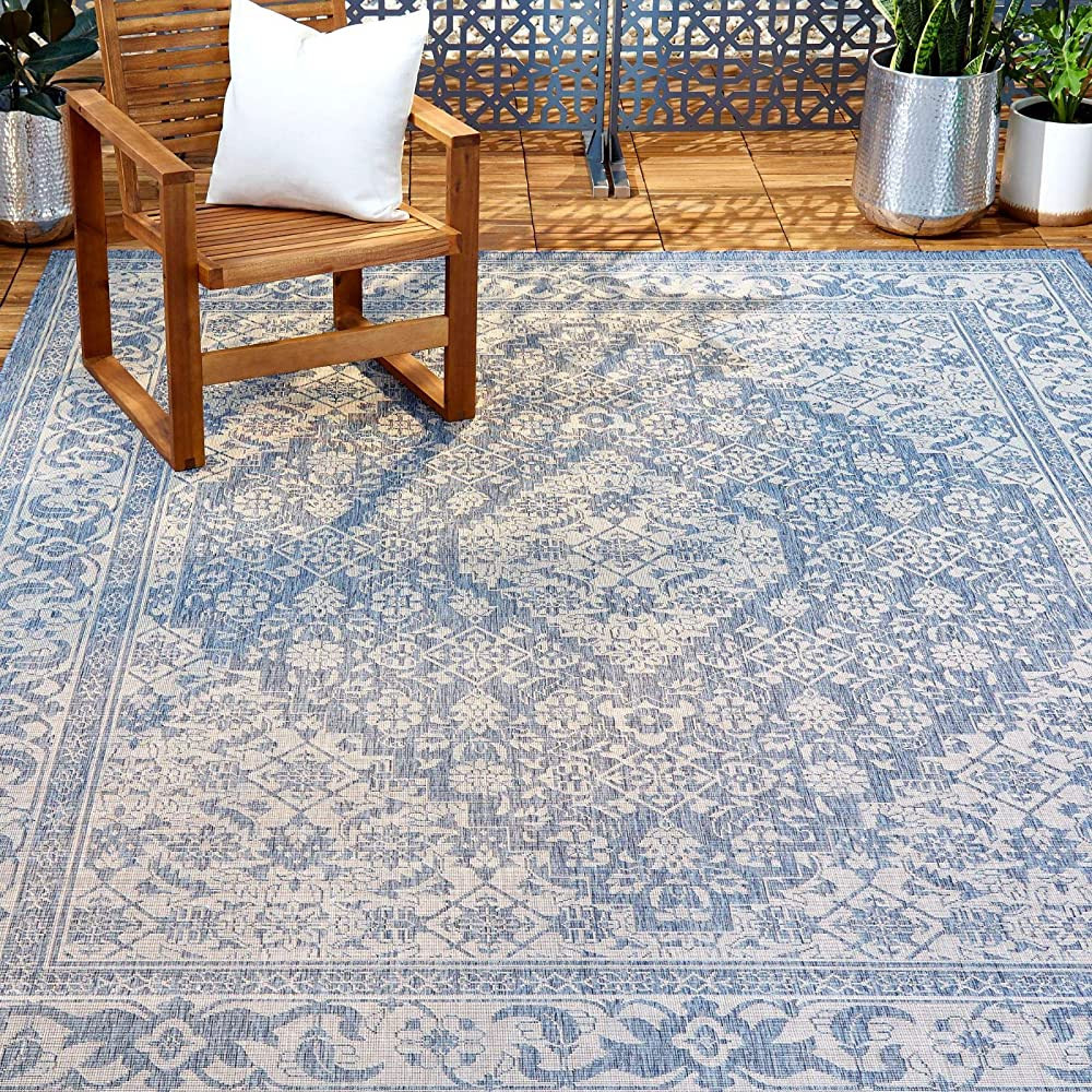 Medallion Indoor/Outdoor Area Rug, 7'9" x 10'2", Blue/Gra... | Amazon (US)