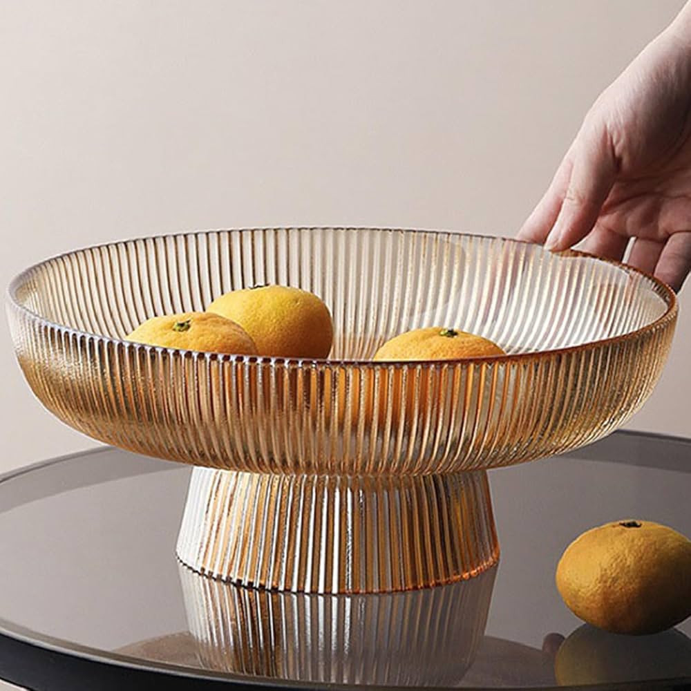 Glass Fruit Bowl,Large Decorative Glass Bowl,Decorative Pedestal Bowl for Table Décor,Fruit Bowl... | Amazon (US)