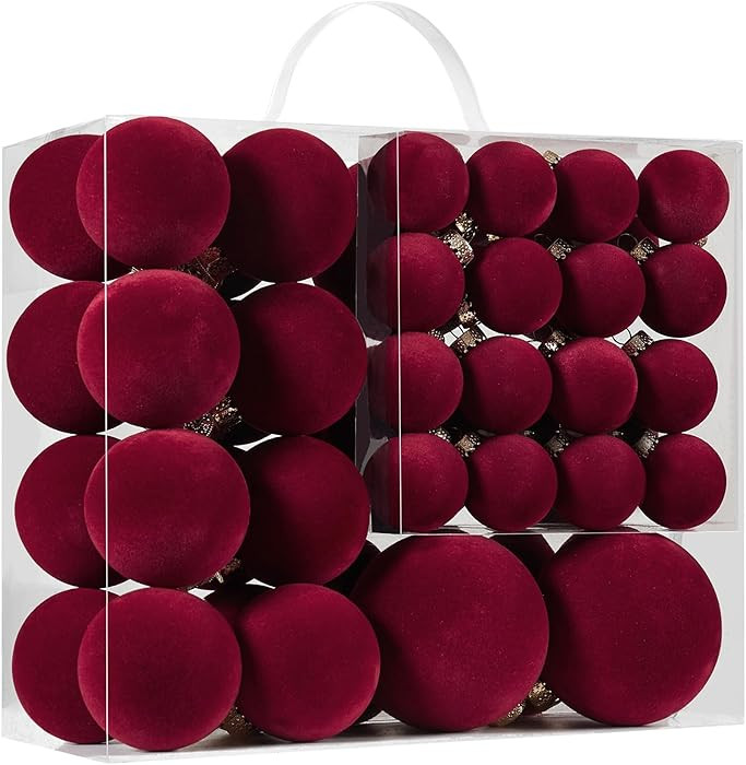 Velvet Christmas Ball Ornaments Set-46pcs Flocked Shatterproof Christmas Tree Decorations Plastic... | Amazon (US)