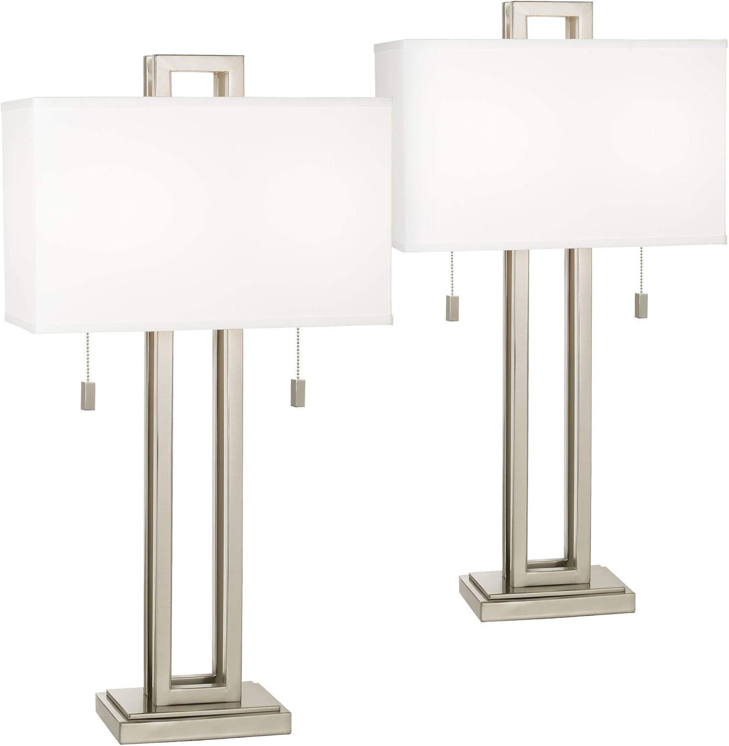 Gossard Modern Contemporary Table Lamps Set of 2 Brushed Nickel Open Rectangular White Box Shade ... | Amazon (US)