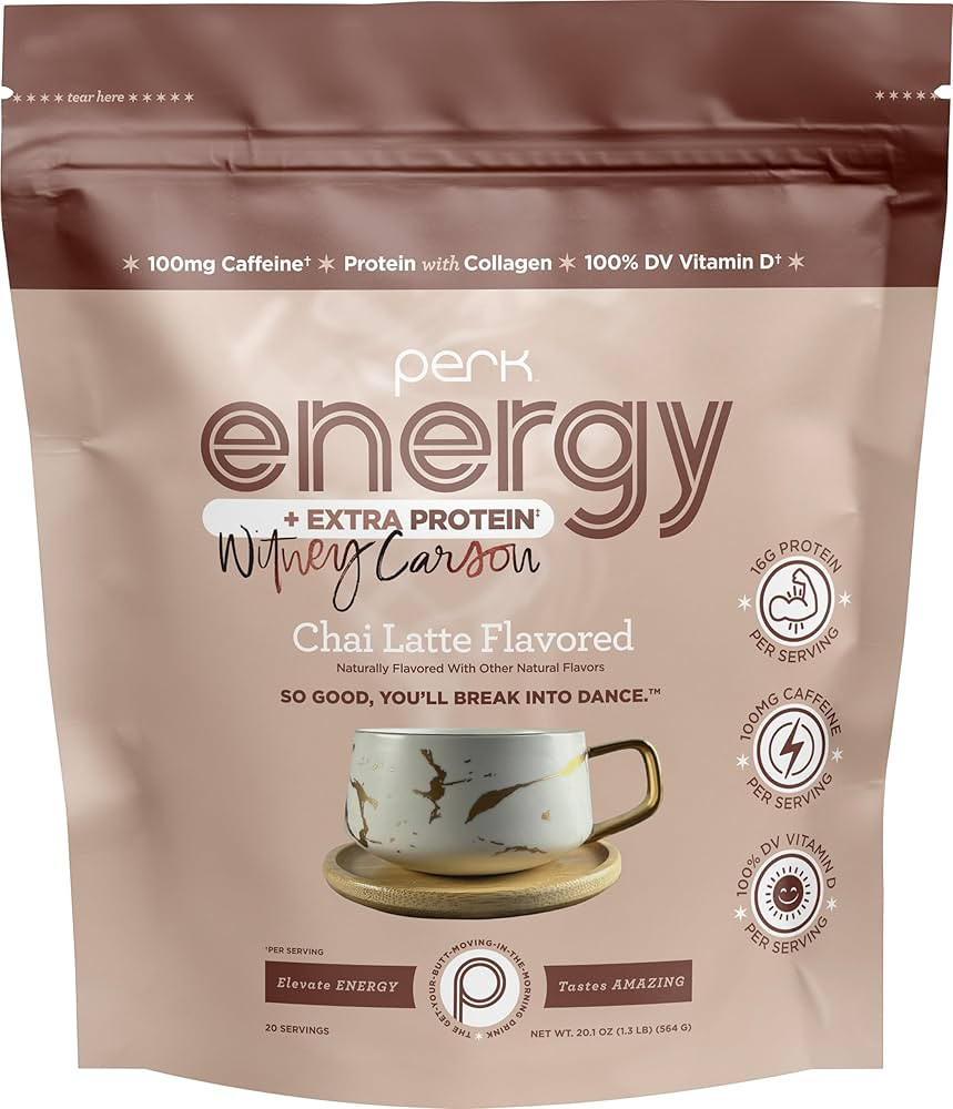 Perk Energy + Extra Protein Powder (1.3 LB) Chai Latte - Witney Carson Collaboration - 100mg of C... | Amazon (US)