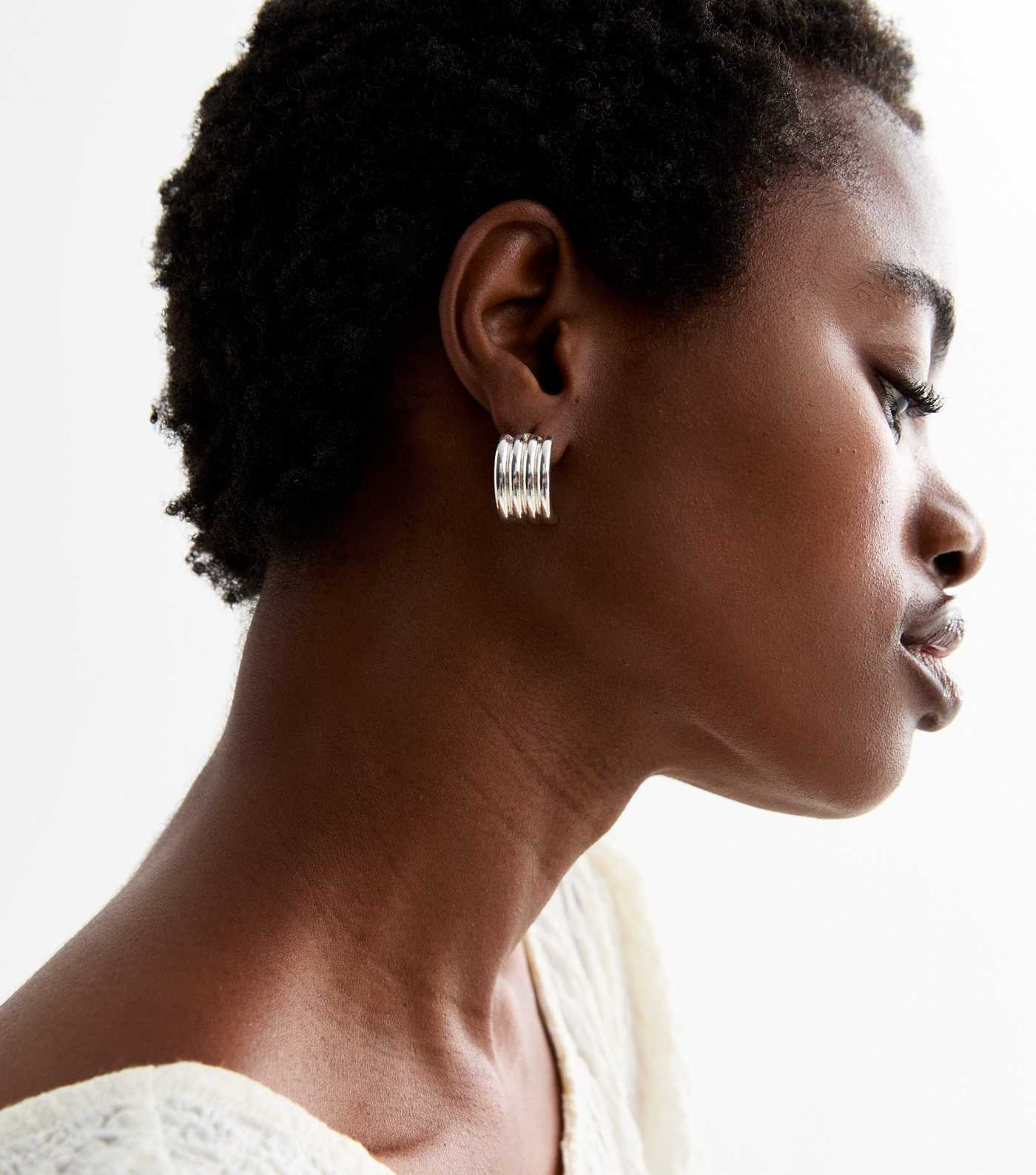 Silver Tone Textured Curved Tube Stud Earrings | New Look | New Look (UK)