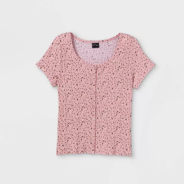 Girls' Rib-Knit Button-Front Short Sleeve T-Shirt - art class™ | Target