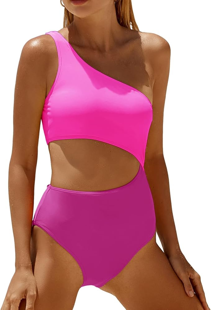 Yonique Women's One Piece Bathing Suit One Shoulder Swimsuit Cutout Swimwear Monokini | Amazon (US)