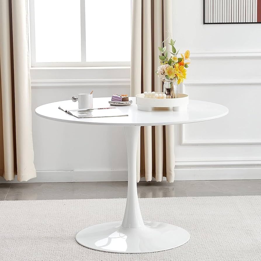 Rabsyung 42" Round White Tulip Table Mid-Century Dining Table with Round MDF Table Top, Pedestal ... | Amazon (US)