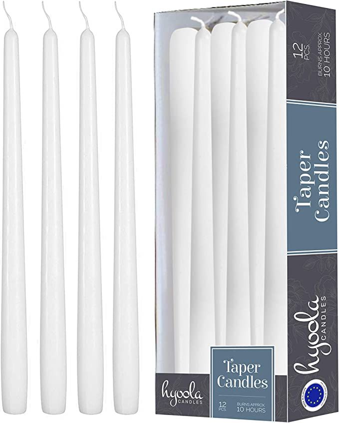 12 Pack Tall Taper Candles - 12 Inch White Dripless, Unscented Dinner Candle - Paraffin Wax with ... | Amazon (US)