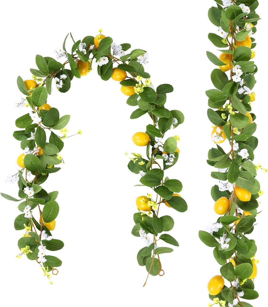 U'Artlines 2Pcs Total 11 Ft Artificial Lemon Garland Spring Summer Faux Fruit Vine Garlands with ... | Amazon (US)