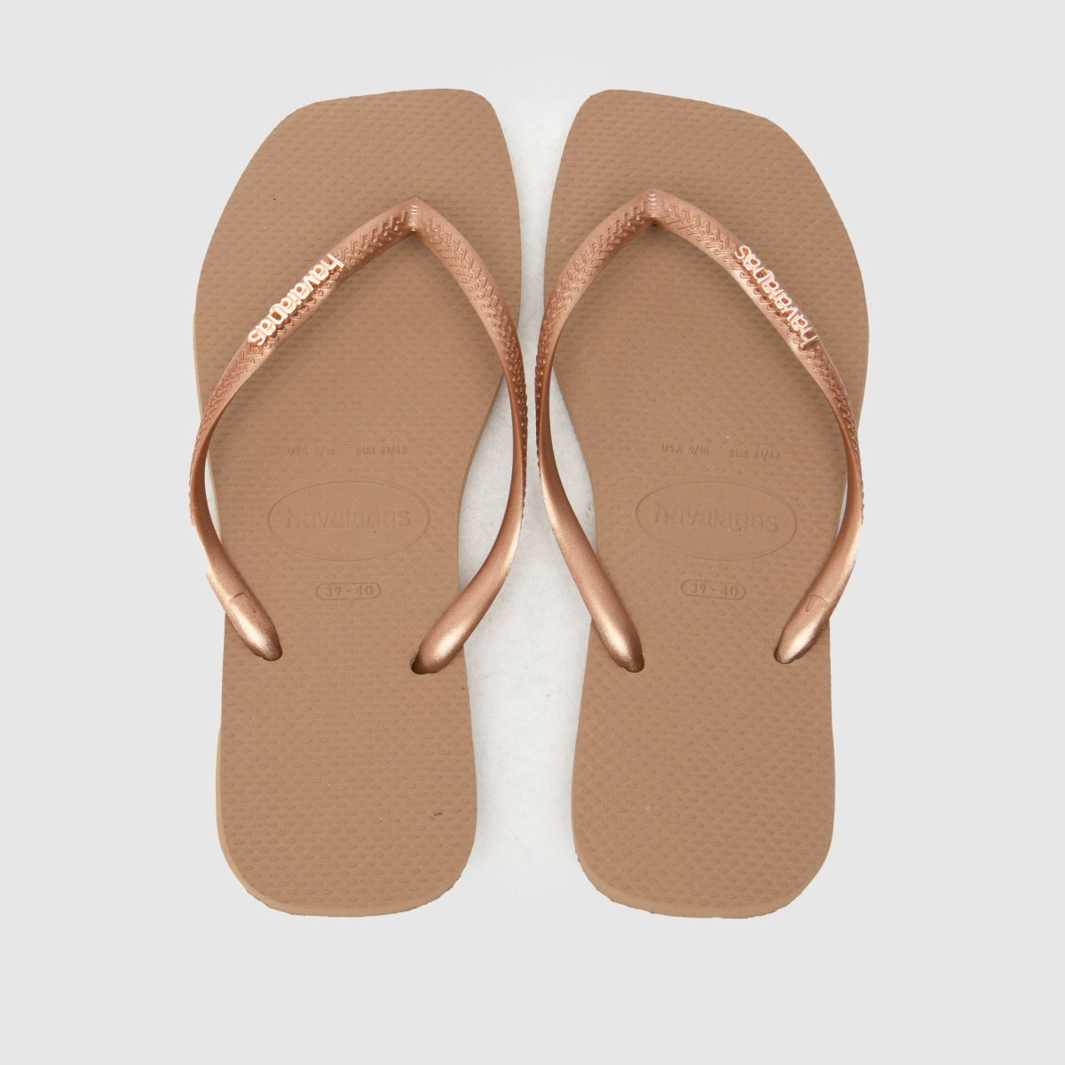 Womens Rose Gold Havaianas Slim Square Logo Metallic Sandals | schuh | Schuh