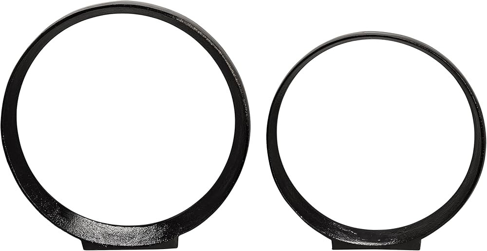 Sagebrook Home Metal Aluminum Sculptures Modern Circular Decorative Accents for Home & Office, Minimalist Art for Living Room, Bedroom, or Desk; Set of 2 12" & 14", Black | Amazon (US)