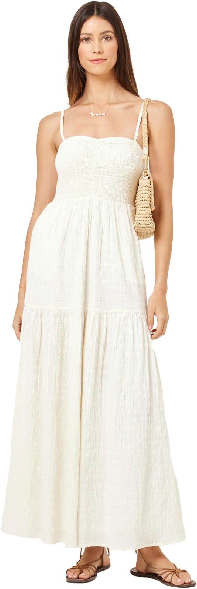 L*Space Mallorca Dress for Women, Cotton Maxi Dress, Adjustable Spaghetti Straps, Smocked Bodice,... | Amazon (US)