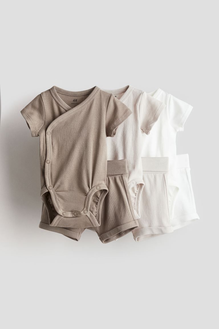 6-piece Jersey Set - Dark taupe/white - Kids | H&M US | H&M (US + CA)