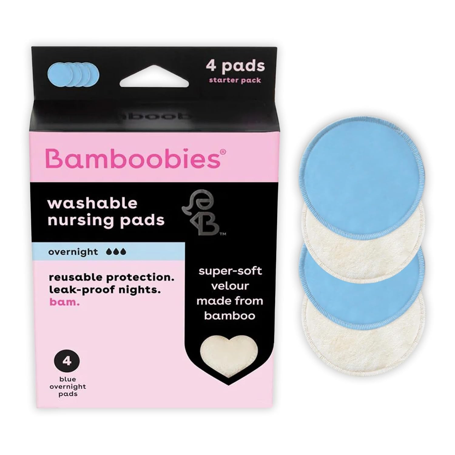 Bamboobies Soft Reusable Overnight Nursing Pads for Breastfeeding, 4 Count | Amazon (US)