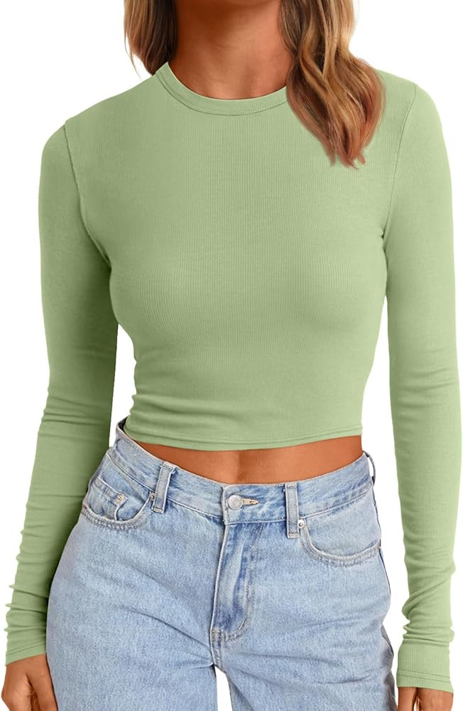 Trendy Queen Womens Long Sleeve Shirts Basic Ribbed Slim Fitted Tops Casual Fall Fashion Y2k Teen... | Amazon (US)