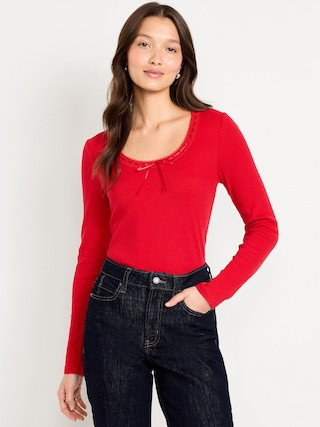 Scoop-Neck Long-Sleeve Ribbed Top | Old Navy (US)